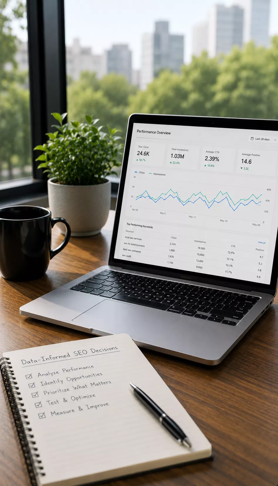 SEO performance reporting using organic search and website analytics data
